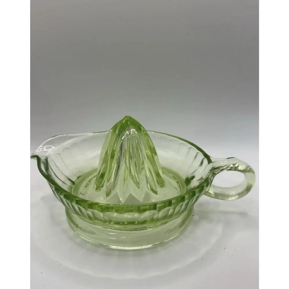 Vintage Uranium Large Juicer 1930's MCM Green Vaseline Glass W/ Bright Glow !!